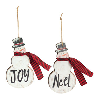 Metal Snowman Sentiment Ornament with Scarf (Set of 6)