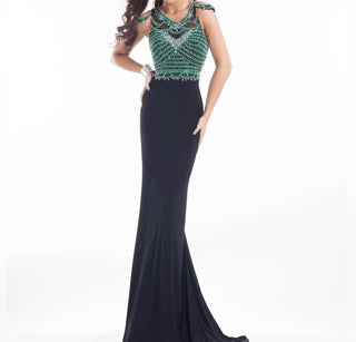 Rachel Allan - Beaded Jersey Sheath Evening Gown