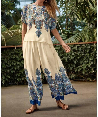 Johnny Was - CALÇA PLISSADA DE PERNA LARGA