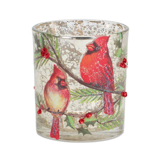 Mercury Glass Votive Candle Holder with Bird and Berry Branch (Set of 6)