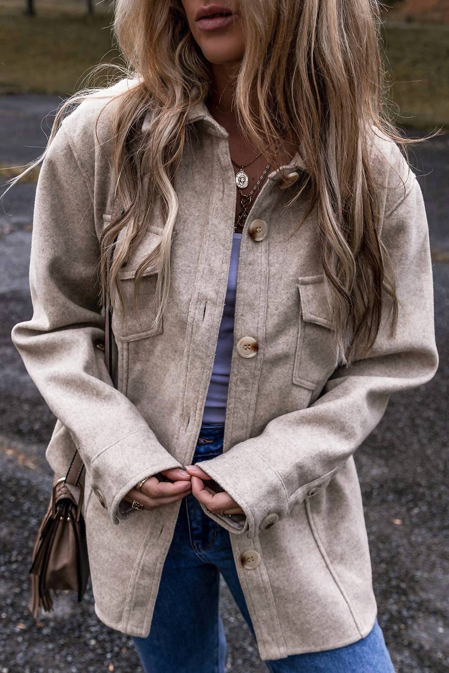 1 The Woman - Turn Down Collar Shacket