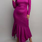 The Curve La - Plus Size Off Shoulder Metallic Knit Dress With Slit