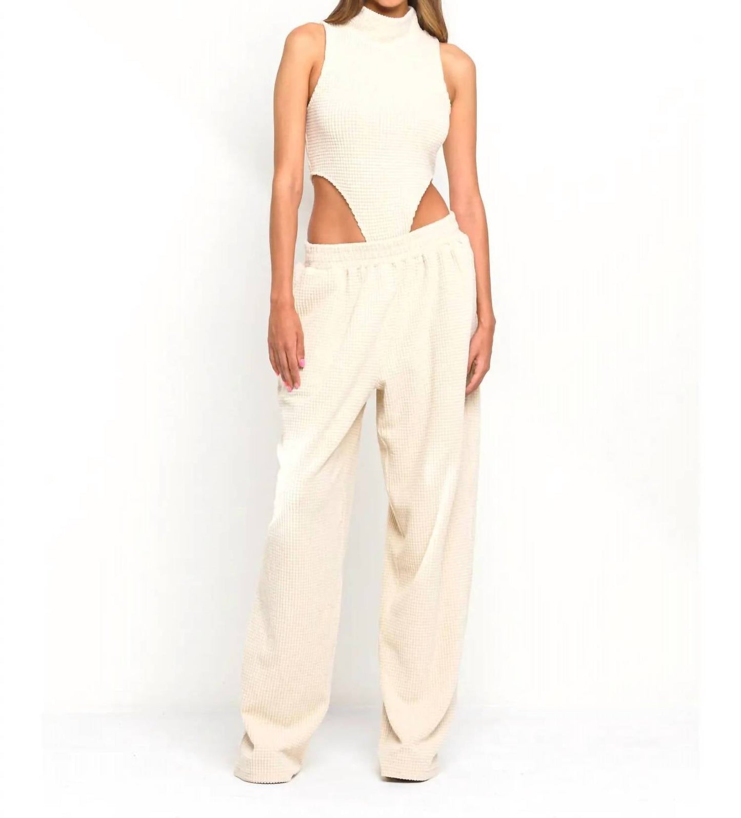Fashion Nova - Women's Waffle Bodysuit Pants Set