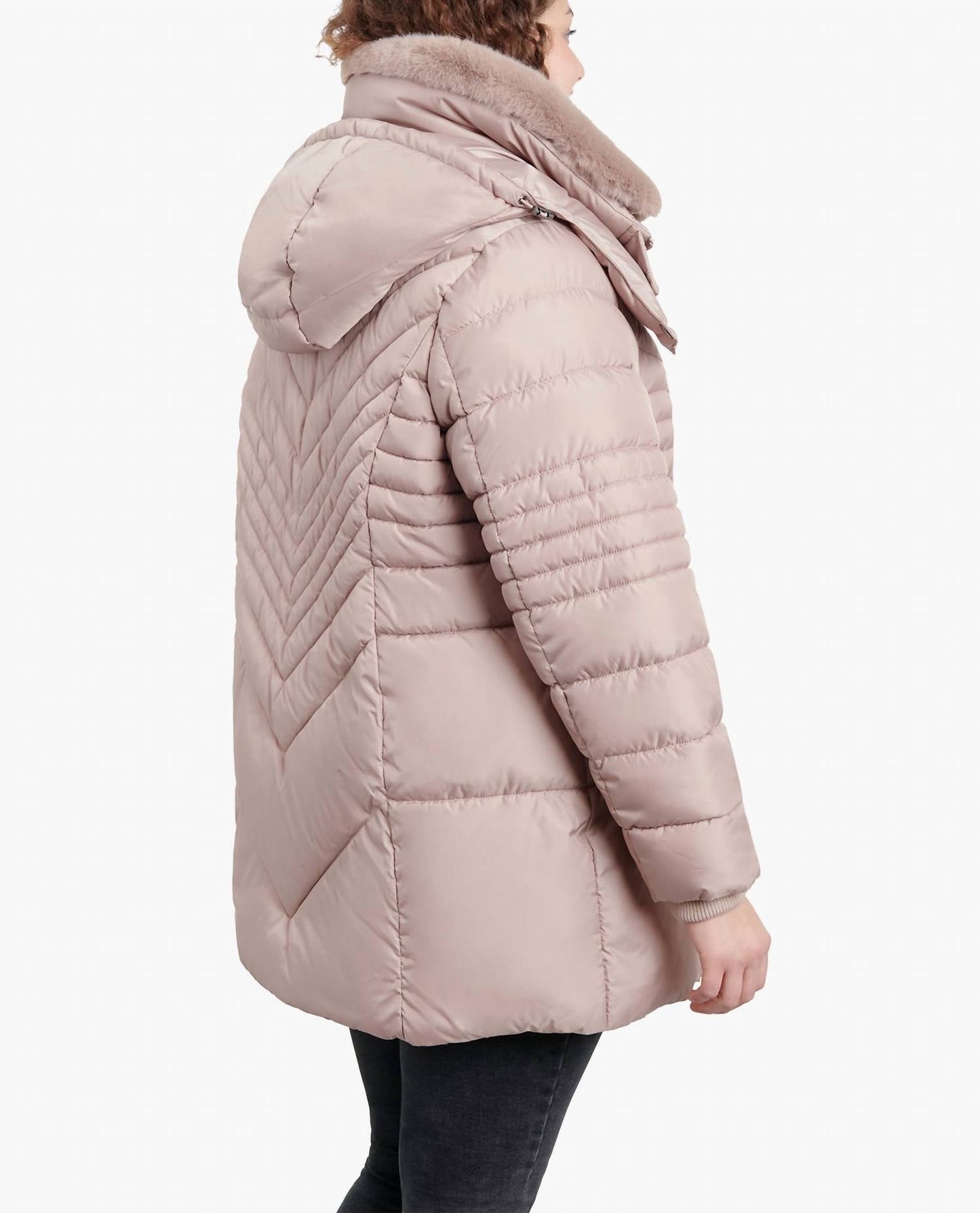 London Fog - Plus Size Zip-front Hooded Puffer Jacket With Button-off Fur Collar