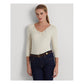RALPH LAUREN Womens Beige Embroidered Lace V-neck 3/4 Sleeve V Neck T-Shirt S