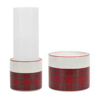 Winter Plaid Ceramic Candle Holder (Set of 2)