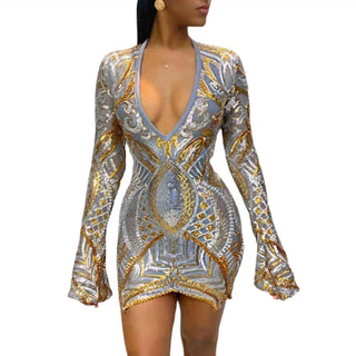 Gaje - Sleek Sequin Long Sleeve Bodycon Mini Dress