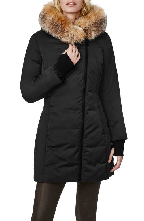 Bernardo Puffer Jacket with Faux Fur Trim in Black, Size Medium