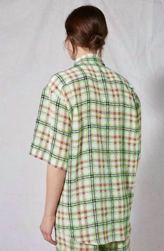 Topshop - Blusa Bowling com Estampa Xadrez de Seda