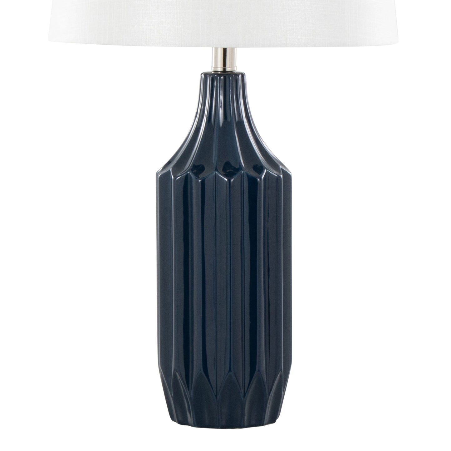 Stella 23" Contemporary Ceramic Table Lamp in Gloss Dark Blue Ceramic with White Shade