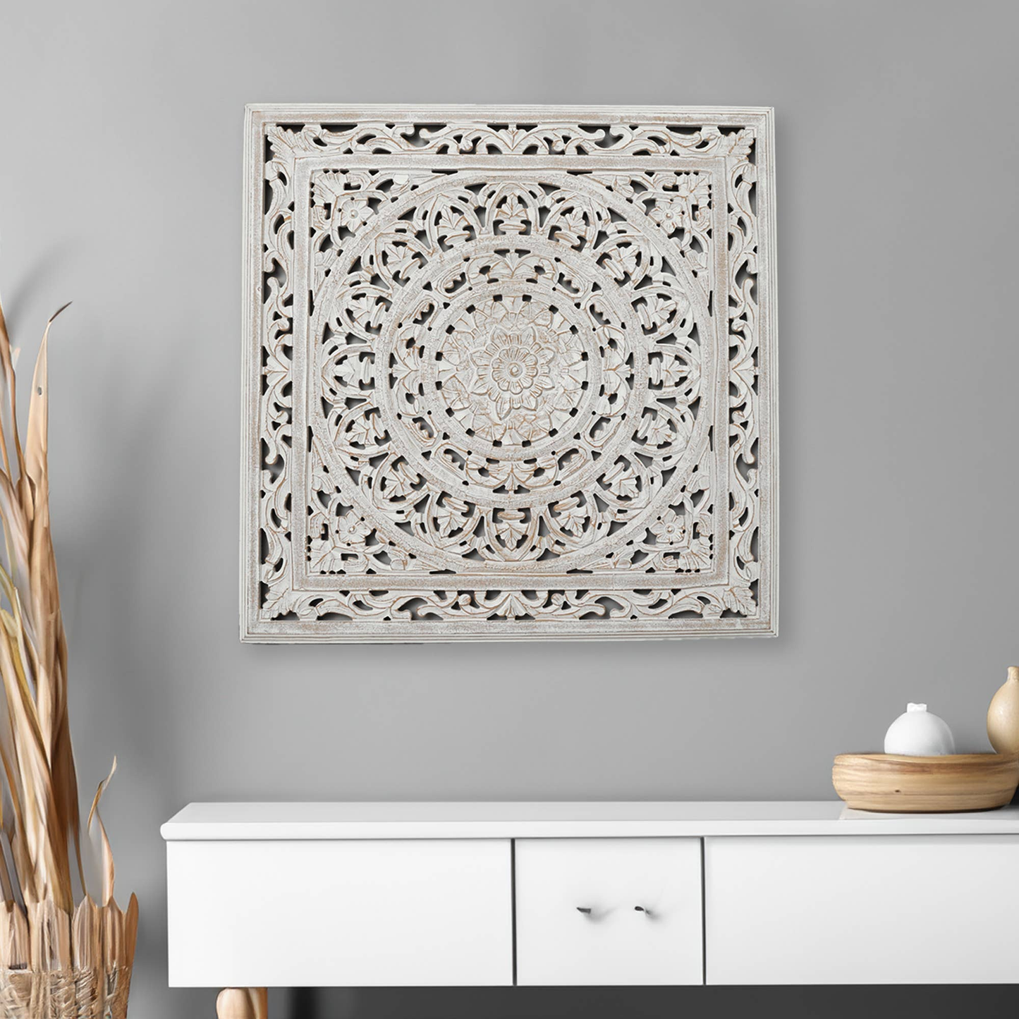 White Square Handcrafted Wooden Wall Decor – 36'x36'