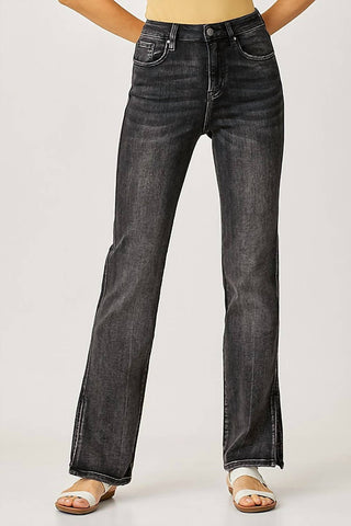 Risen - Calça Jeans Reta de Cintura Alta com Fenda Lateral