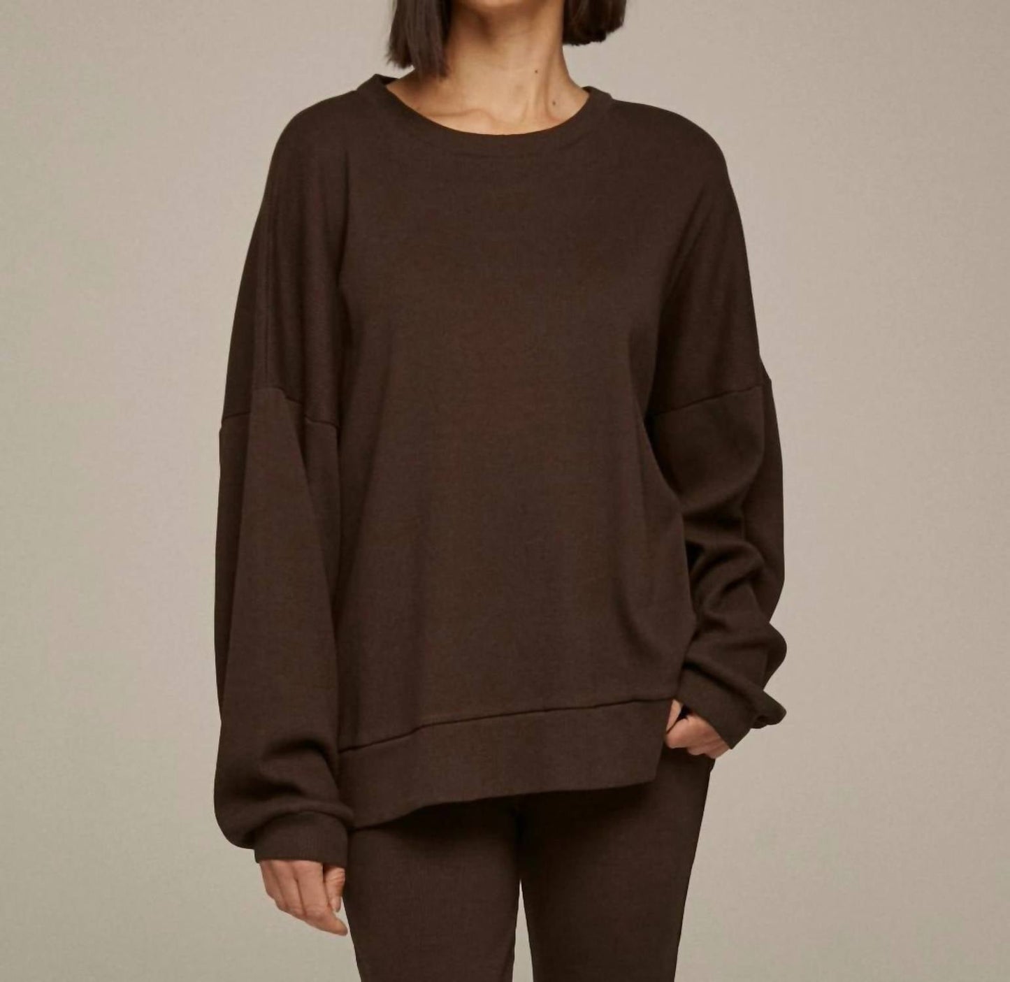 Lanston - Porter Ribbed Oversized Crewneck Pullover Top