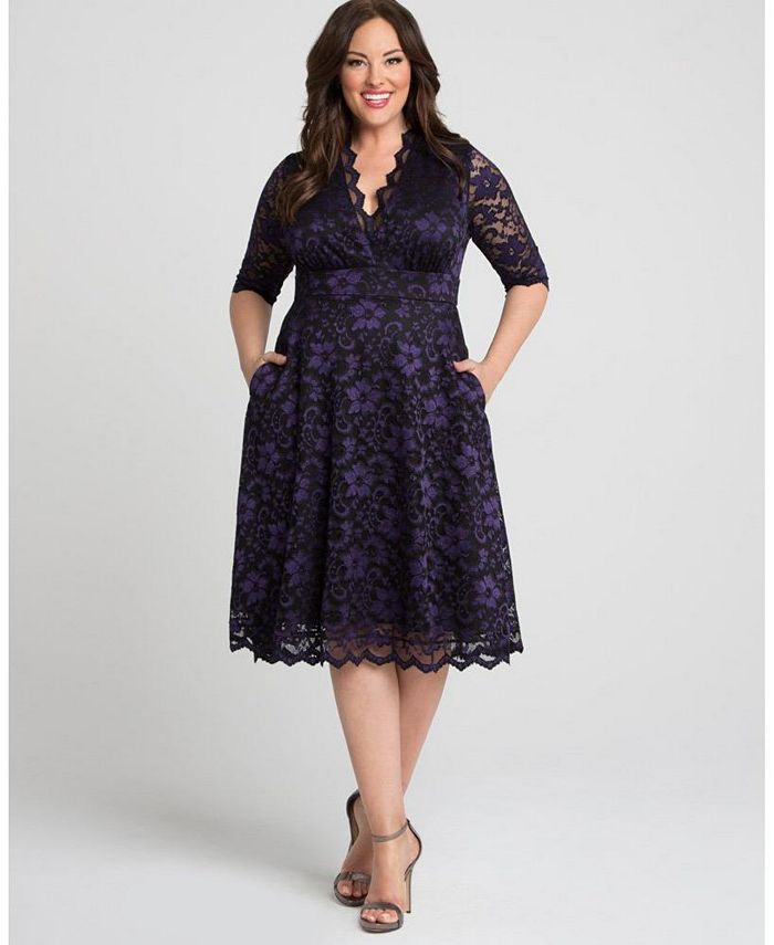 Vestido de renda Mon Cherie feminino Kiyonna, roxo, tamanho 2X