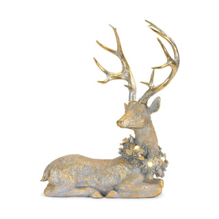 Holiday Deer Figurine with Lighted Wreath and Gold Finish (Set of 2)