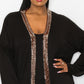 Cardigan feminino com lantejoulas contrastantes e suéter preto tamanho 1X