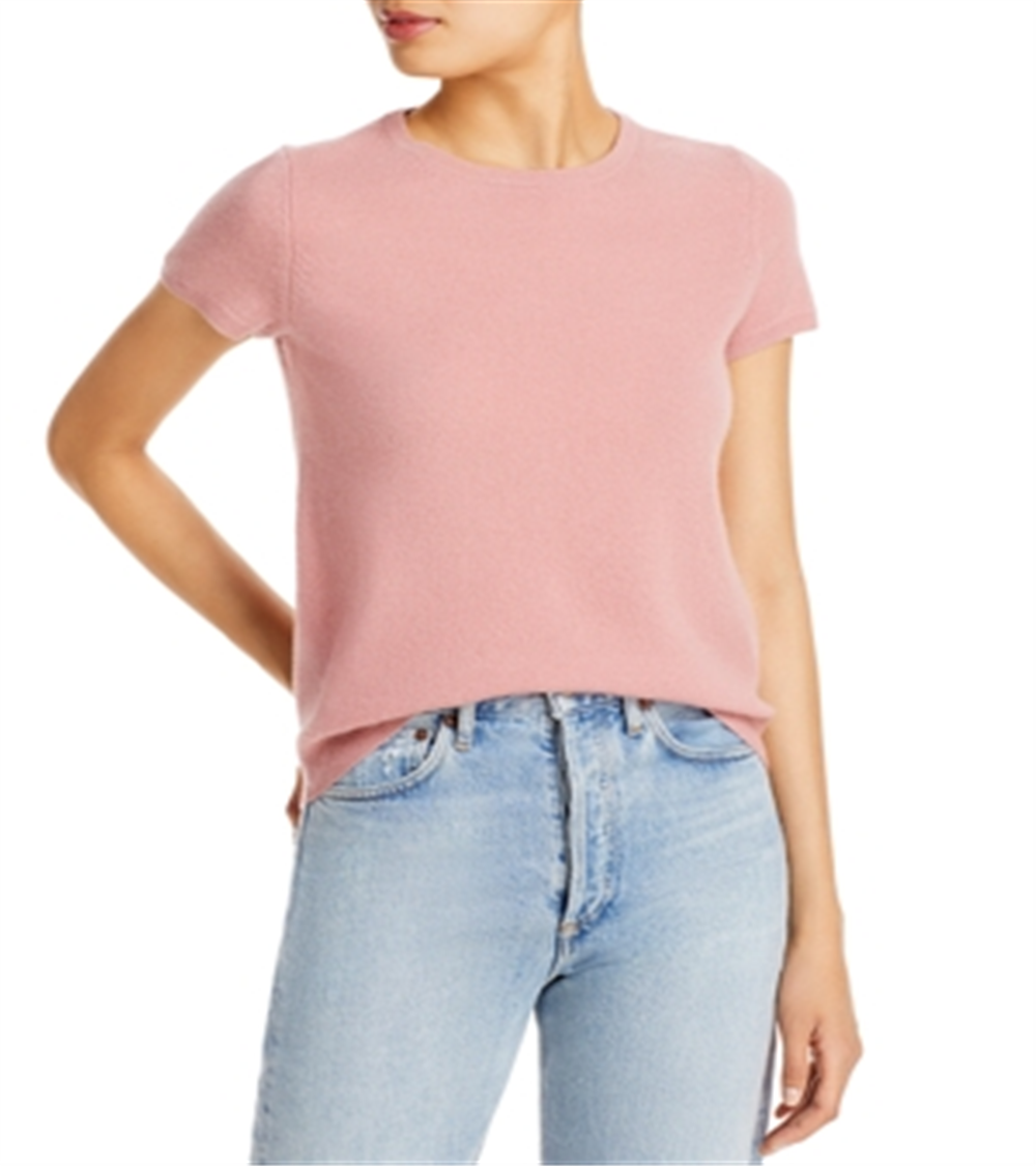 Suéter feminino de cashmere de manga curta rosa tamanho M