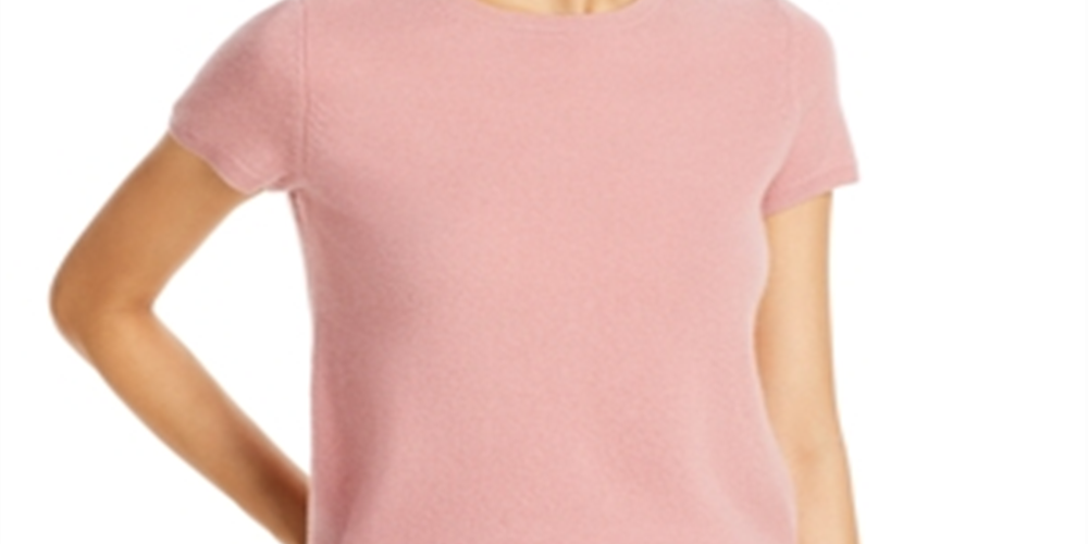 Suéter feminino de cashmere de manga curta rosa tamanho M