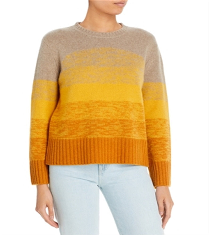 Suéter de cashmere feminino com blocos de cores ombré da Bloomingdale's Cashmere, amarelo, tamanho M