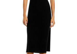 Vestido midi canelado de cashmere C by Bloomingdale's Cashmere preto