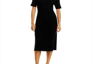 Vestido midi canelado de cashmere C by Bloomingdale's Cashmere preto