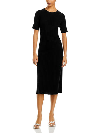 Vestido midi canelado de cashmere C by Bloomingdale's Cashmere preto