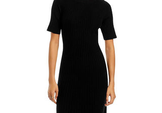 Vestido midi canelado de cashmere C by Bloomingdale's Cashmere preto