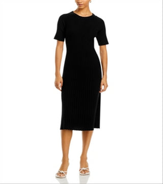 Vestido midi canelado de cashmere C by Bloomingdale's Cashmere preto