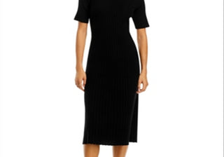 Vestido midi canelado de cashmere C by Bloomingdale's Cashmere preto
