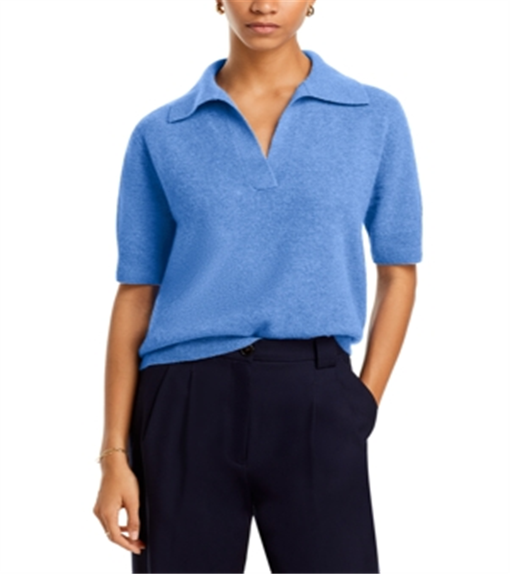 Polo de manga curta de cashmere C by Bloomingdale's, azul, tamanho G