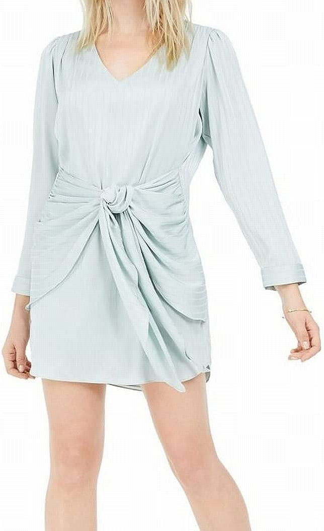 Vestido midi listrado com amarração frontal Leyden feminino, azul, tamanho pequeno