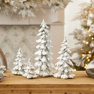 Frosted Pine Tree Decor with Silver Finish (Set of 4)