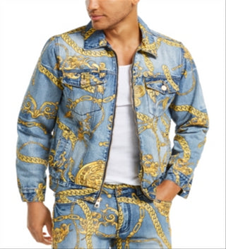 Reason Men's Chain Denim Jacket Blue Size XXX-Large
