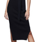 Vestido midi preto Good American, malha canelada com cintura amarrada, tamanho 001