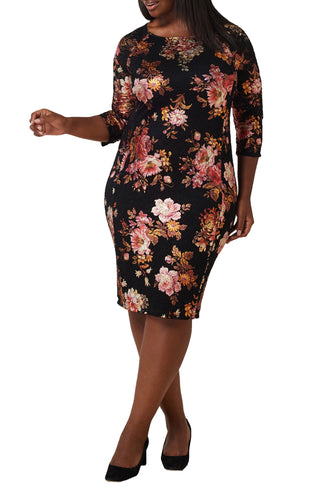 Vestido justo com renda floral feminino Maree Pour Toi, preto, tamanho 20