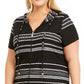Dotti Maiô Feminino com Capuz e Zíper e Listras Dahlia, Preto, Tamanho 2X