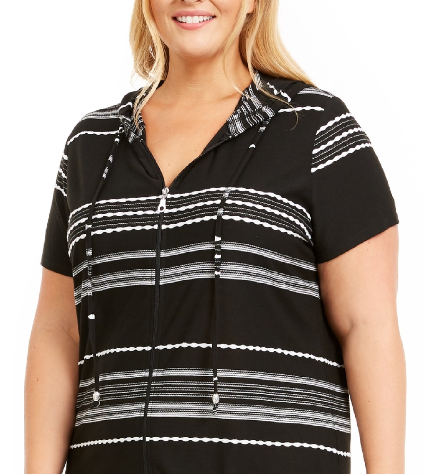Dotti Maiô Feminino com Capuz e Zíper e Listras Dahlia, Preto, Tamanho 2X