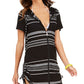 Dotti Maiô Feminino Listrado Dahlia com Capuz e Manga Longa Preto