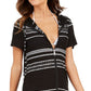 Dotti Maiô Feminino Listrado Dahlia com Capuz e Manga Longa Preto