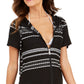 Dotti Maiô Feminino Listrado Dahlia com Capuz e Manga Longa Preto