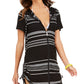 Dotti Maiô Feminino Listrado Dahlia com Capuz e Manga Longa Preto