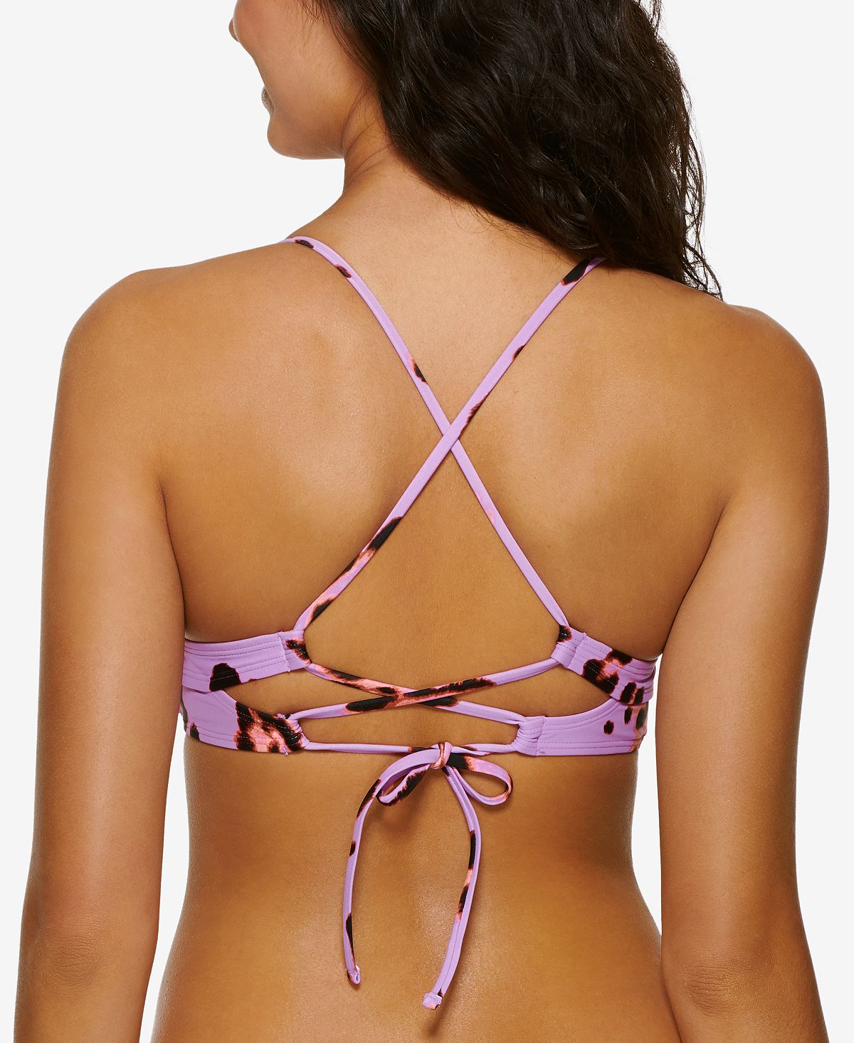 Biquíni midkini push-up com cadarço Hula Honey Wisteria True Spots feminino, top de natação roxo, tamanho pequeno