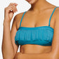 Top de banho Hula Honey Junior's com franjas e faixa azul, tamanho X-S