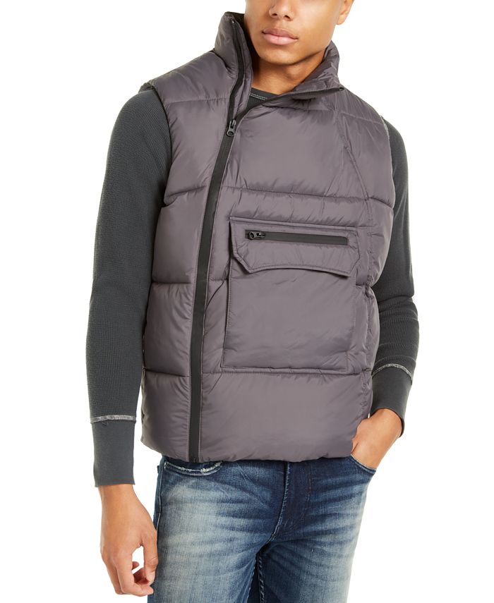 Colete acolchoado masculino American Stitch com zíper lateral, cinza, tamanho médio