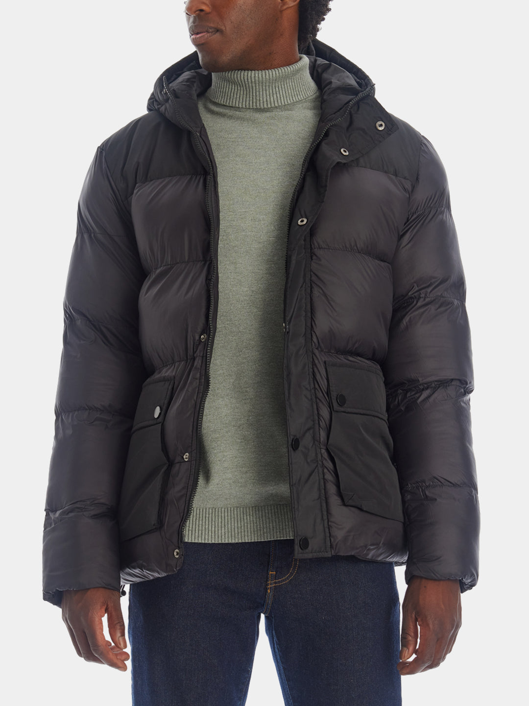 Jaqueta masculina American Stitch Olive Puffer tamanho médio