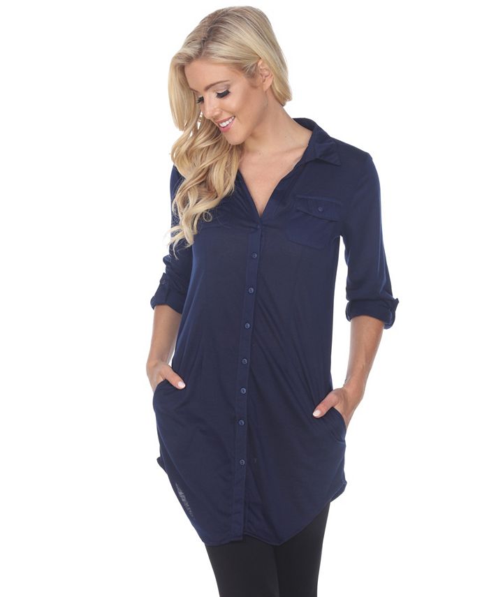 Túnica elástica Lakota com botões para mulheres White Mark, azul, tamanho médio