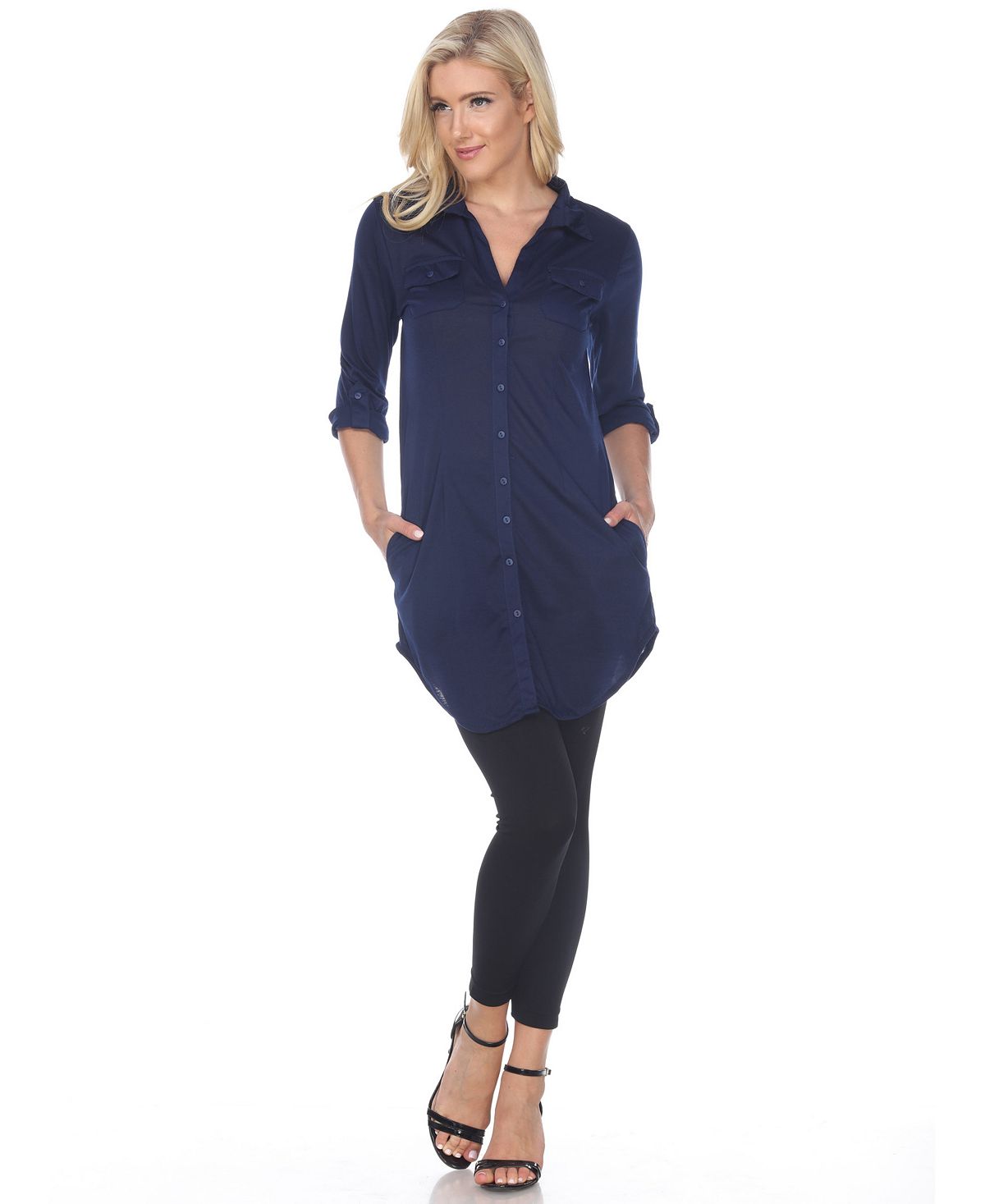 Túnica elástica Lakota com botões para mulheres White Mark, azul, tamanho médio