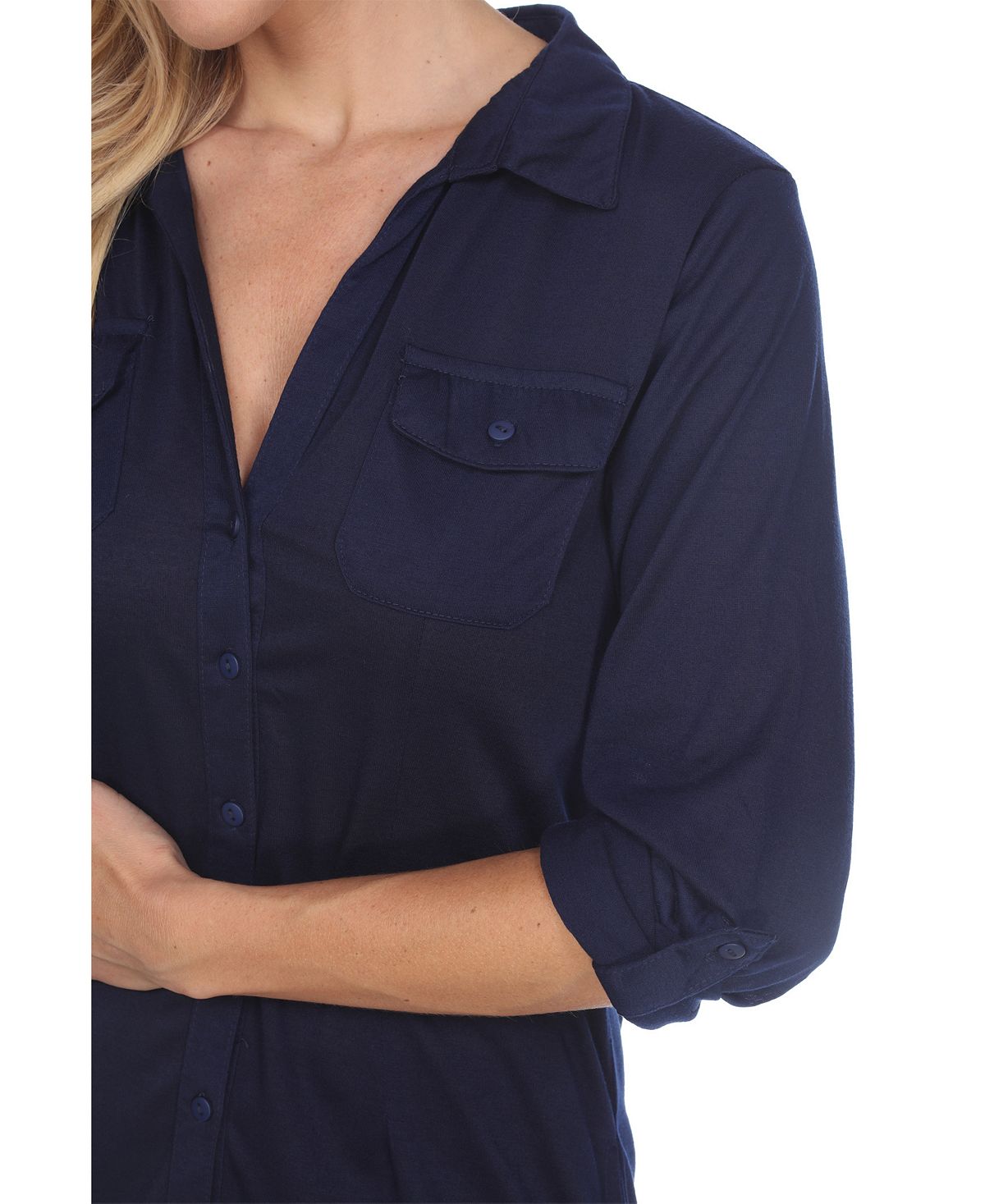Túnica elástica Lakota com botões para mulheres White Mark, azul, tamanho médio