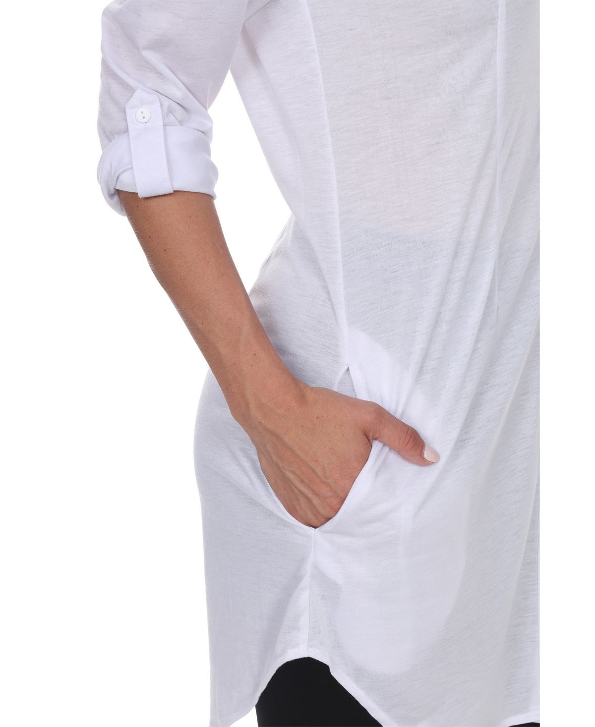 Túnica elástica Lakota com botões para mulheres White Mark, tamanho grande, branca