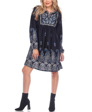 Vestido feminino bordado Apolline da White Mark, azul, tamanho médio